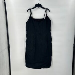 Quince Black Linen Euro Dress XL‎ Black Smocked Back Minimalist Summer